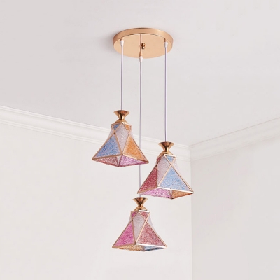 Pink Textured Glass Pyramid Pendant Modern Stylish 3 Bulbs Multi Light Ceiling Light for Dining Room