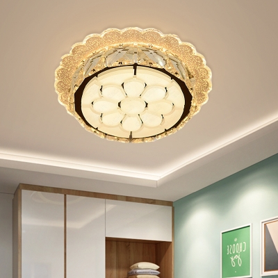 Ring Crystal Block Flushmount Modern LED Corridor Ceiling Flush in White with Floral Design