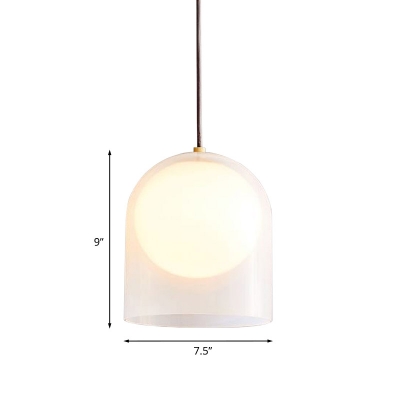 Small Cloche Pendulum Light Minimalist Frosted Glass 1 Bulb Bedroom Ceiling Pendant with Inner Ball Shade in Gold