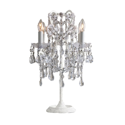 Victorian Candle Style Table Lamp 4 Lights Crystal Nightstand Light in White for Living Room