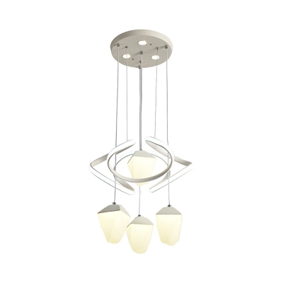 White Geometric LED Ceiling Pendant Modernist 4 Bulbs Acrylic Cluster Hanging Light with Twisting Deco for Dining Room