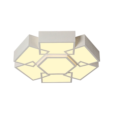 White Hexagonal LED Ceiling Lamp Contemporary Acrylic Flush Mount Light Fixture with Dot Design in Warm/White Light, 19.5