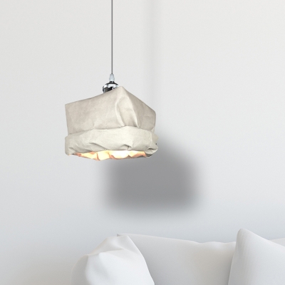1 Head Living Room Hanging Light Modern White Ceiling Pendant Light with Sack Kraft Paper Shade