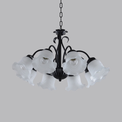 3/5/6 Lights Flower Hanging Chandelier Vintage Black Finish White Glass Ceiling Suspension Lamp