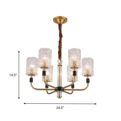3/6-Bulb Cylinder Pendant Chandelier Modern Brass Crystal Block Hanging Ceiling Lamp