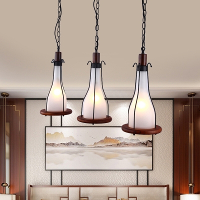 3-Bulb Cluster Pendant Factory Bottle Yellow/White Glass Hanging Ceiling Light with Linear Canopy for Dining Room