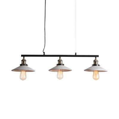 3 Bulbs Island Pendant Light Industrial Restaurant Hanging Lamp Kit with Saucer Cement Shade in Grey