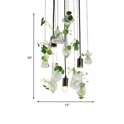 3 Light Planter Cluster Pendant Lodge Exposed Bulb Clear Glass Hanging Lamp for Living Room