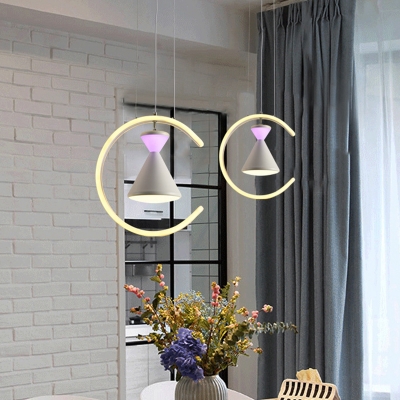 Acrylic C-Ring Hanging Chandelier Contemporary White LED Down Lighting with Hourglass Design for Bedroom