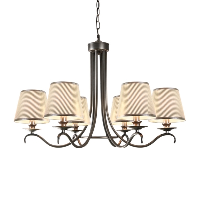 Barrel Fabric Hanging Light Kit Traditional 6-Bulb Dining Room Chandelier Lamp in Silver/Blue/White and Silver