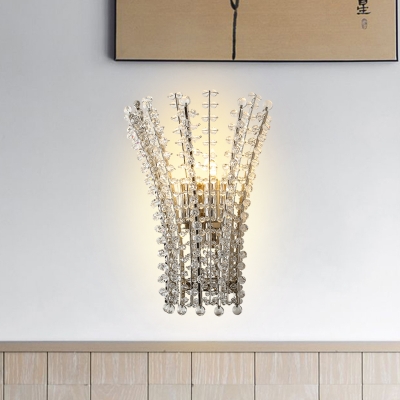 Bead Crystal Wall Sconce Lighting Post Modern 3 Bulbs Silver Finish Wall Mount Lamp