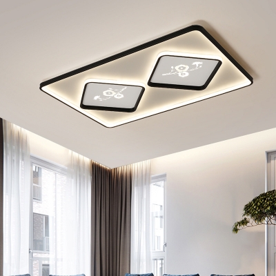 Bedroom LED Ceiling Mounted Fixture Modernist Black Floral Pattern Flushmount Lighting with