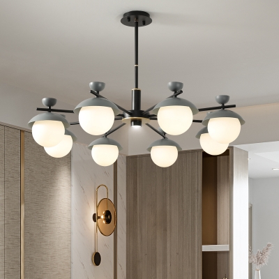 Black and Grey Radial Hanging Chandelier Modernist 8 Lights Metal Ceiling Pendant Lamp with Ball Frosted Glass Shade