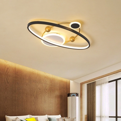 Black Orbit Flush Ceiling Light Kids Style LED Acrylic Flush Mount Lighting Fixture in Warm/White Light