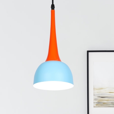 Blue-Orange Bowl Pendant Ceiling Light Nordic Iron 1 Bulb Restaurant Hanging Lamp Kit