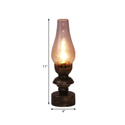 Brass 1 Light Table Lamp Retro Style Clear Glass Vase Shade Desk Light with Metallic Base