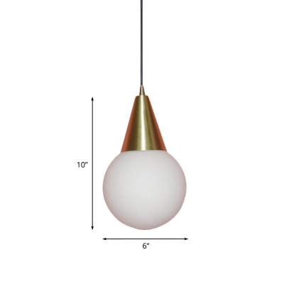 Brass Cone Ball Hanging Lamp Postmodern 1-Light Opal Glass Suspension Light over Dining Table
