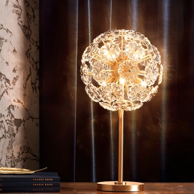 Brass Dandelion Shape Table Light Modernist Flower Crystal LED Bedside Nightstand Lamp