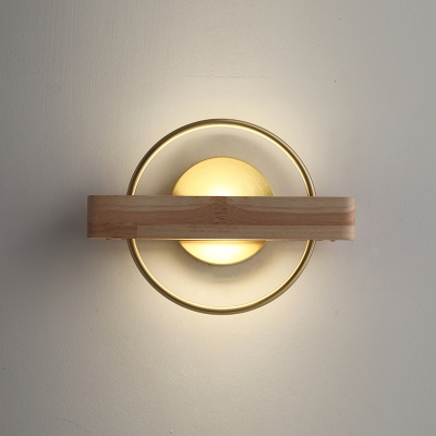 Brass Ring Wall Light Sconce Modernist 1 Light Metal LED Wall Lamp Fixture with Wood Shelf