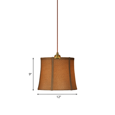 Brown Paneled Bell Pendant Lamp Countryside Fabric 1 Light Bedside Suspension Lighting