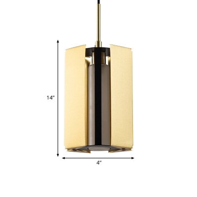 Brushed Gold Prism Hanging Pendant Postmodern 1 Bulb Iron Suspension Light with Inner Tube Glass Shade