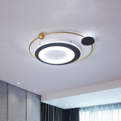 Cartoon LED Flush Mount Lighting Golden Orbit Ceiling Light Fixture with Acrylic Shade in Warm/White Light