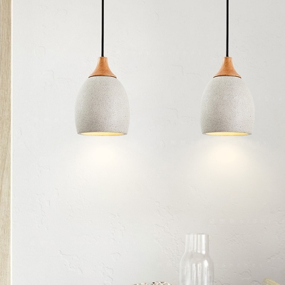 Cement Domed Suspension Light Modern Nordic 1 Bulb Hanging Pendant in Light Grey and Wood