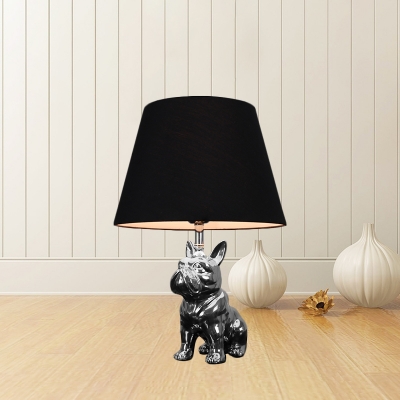 Ceramic Polished Silver/Gold Table Light Bulldog 1 Bulb Rustic Style Night Lamp with Conical Fabric Shade