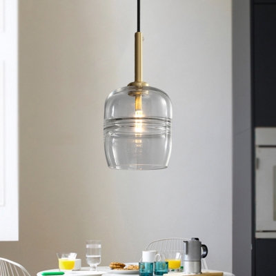 Clear/Smoke Gray Glass Ruffle Hanging Pendant Minimalism 1-Light Suspension Lamp for Bedside
