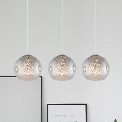 Cluster Dome Pendant Lighting Minimalist White/Silver Glass 3-Head Dining Room Hanging Ceiling Light