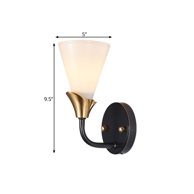 Cone Up Bedroom Wall Sconce Lighting Traditional White Glass 1/2 Heads Brass Wall Mount Lamp