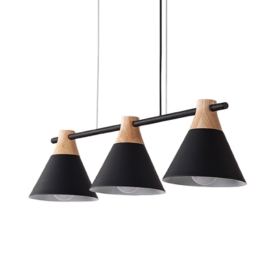 Conical Island Pendant Light Macaron Metallic 3 Bulbs Dining Room Pendulum Lamp in Black/Yellow/Blue