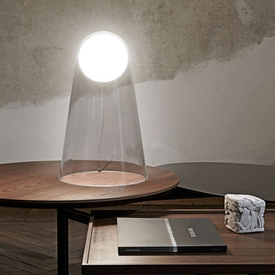 Conical Night Table Light Minimalist Clear Glass LED Bedside Desk Lamp with Orb Shade Inside