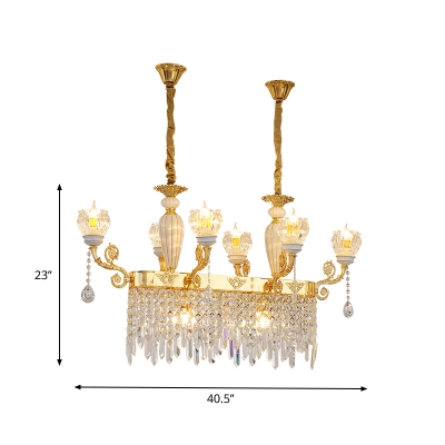 Contemporary Flower Island Hanging Light 6/8 Bulbs Crystal Ceiling Suspension Light in Gold with Droplet