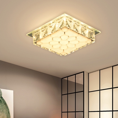 Contemporary Square Ceiling Flush Clear Crystal LED Flush Mount Light with Flower Design
