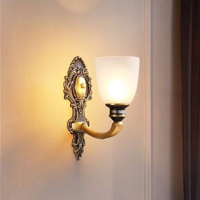 Cream Glass Brass Sconce Light Fixture Antiqued Dome 1/2-Light Vintage Wall Lamp for Bedside