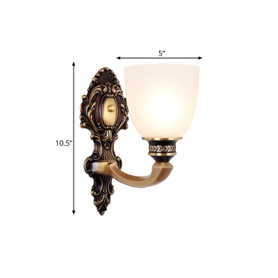 Cream Glass Brass Sconce Light Fixture Antiqued Dome 1/2-Light Vintage Wall Lamp for Bedside