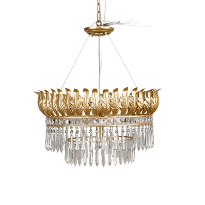 Crystal Droplet Gold Hanging Lamp Tiered 4 Bulbs Vintage Chandelier Pendant Light