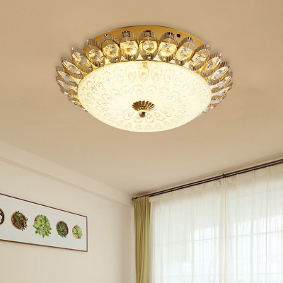 Dome Frosted Glass Flush Light Simplicity 1 Bulb Corridor Flush Mount Lamp with Crystal in Gold