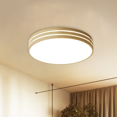 Drum Metallic Ceiling Mounted Fixture Modernism LED White Flush Lamp for Bedroom
