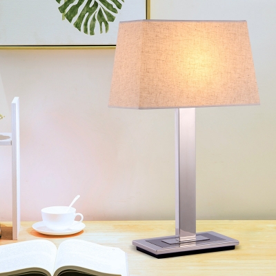 Fabric Flaxen Night Stand Light Pagoda 1 Head Minimalist Table Lamp with Straight Stainless Steel Stand