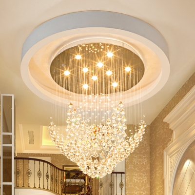 Flower Shape Crystal Drape Flush Mount Modern Stylish 8 Lights Parlor Ceiling Lighting Fixture in Chrome
