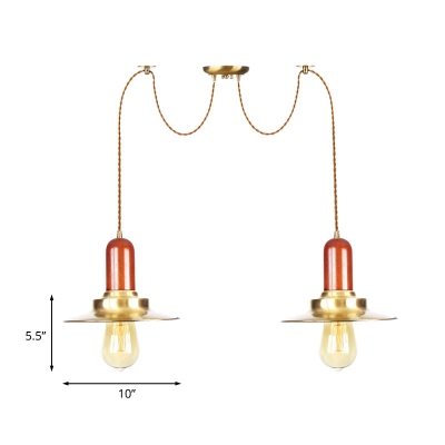 Gold 2/3/4 Bulbs Multiple Hanging Light Industrial Metallic Flat Swag Ceiling Lamp Fixture