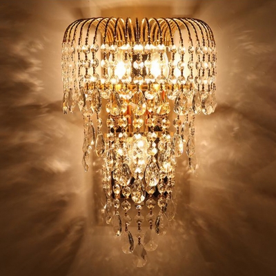 Gold 3-Bulb Wall Mount Light Traditional Crystal Cascades Wall Lighting Ideas for Living Room