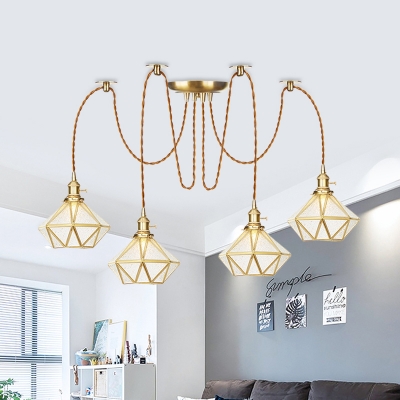Gold Diamond Multi Light Pendant Traditional Clear Water Glass 2/3/4 Heads Living Room Swag Suspension Lamp