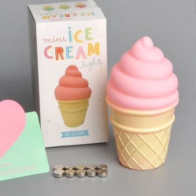 Ice Cream Shape Plastic Mini Night Light Cartoon White/Pink/Yellow LED Night Lamp for Child Room