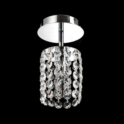 K9 Crystal Rain Semi Flush Light Minimalism 1 Bulb Restaurant Ceiling Lamp in Chrome
