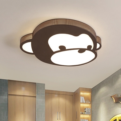 LED Kid-Room Ceiling Flush Cartoon Black Flush Lighting with Monkey Head Acrylic Shade in White/Warm Light