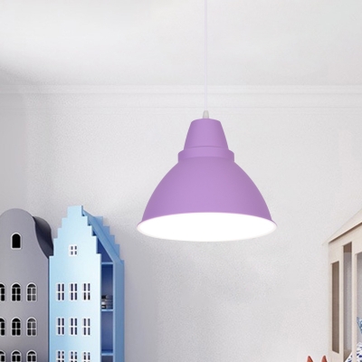 Macaron Funnel Shape Down Lighting Metal 1-Bulb Restaurant Hanging Ceiling Lamp in Pink/Yellow/Purple