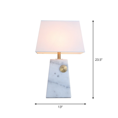 Marble Trapezoid Table Lighting Modernist 1 Light White Night Lamp with Fabric Shade for Bedside